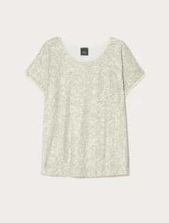 T-shirt in rete con paillettes - SABBIA
