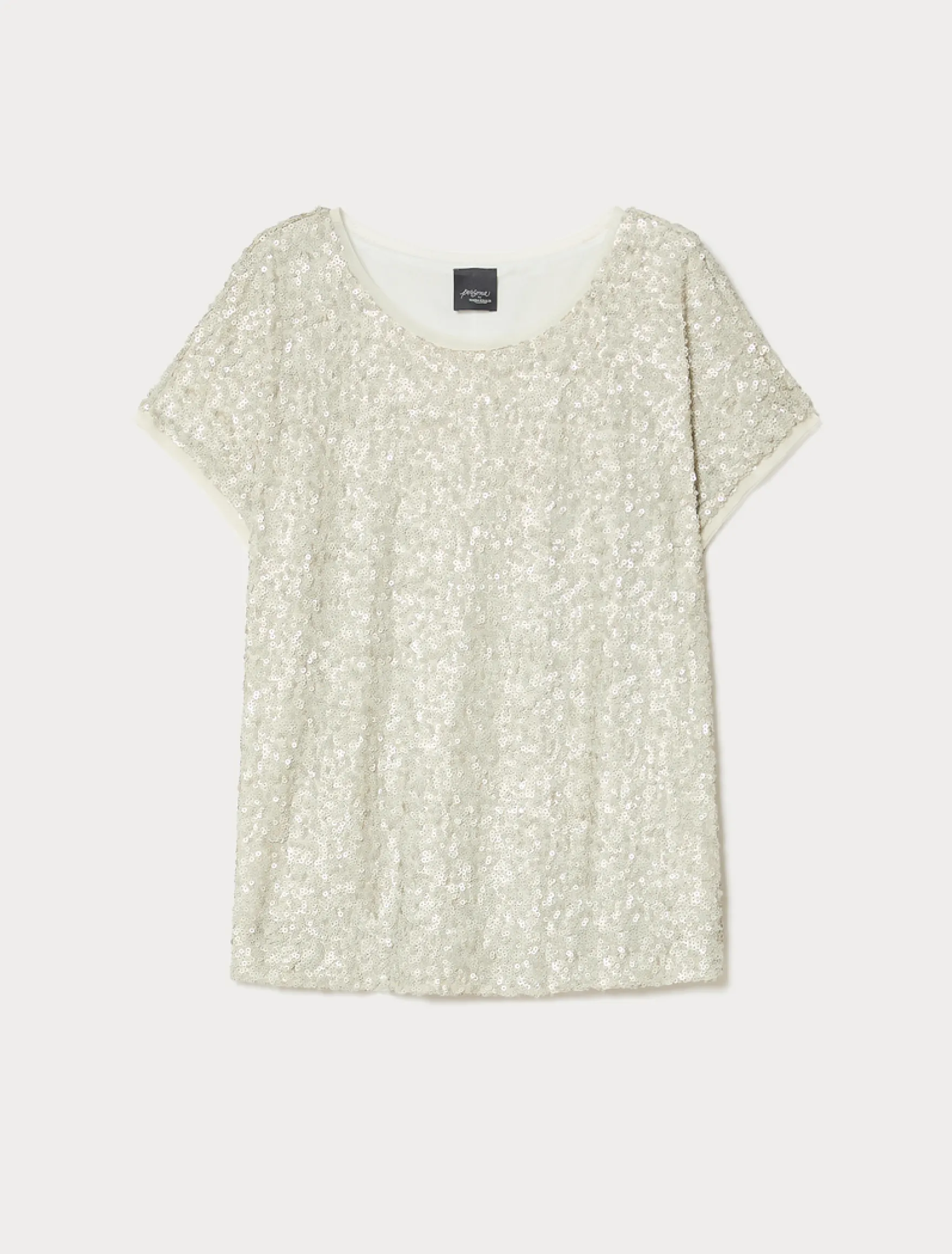 T-shirt in rete con paillettes - SABBIA