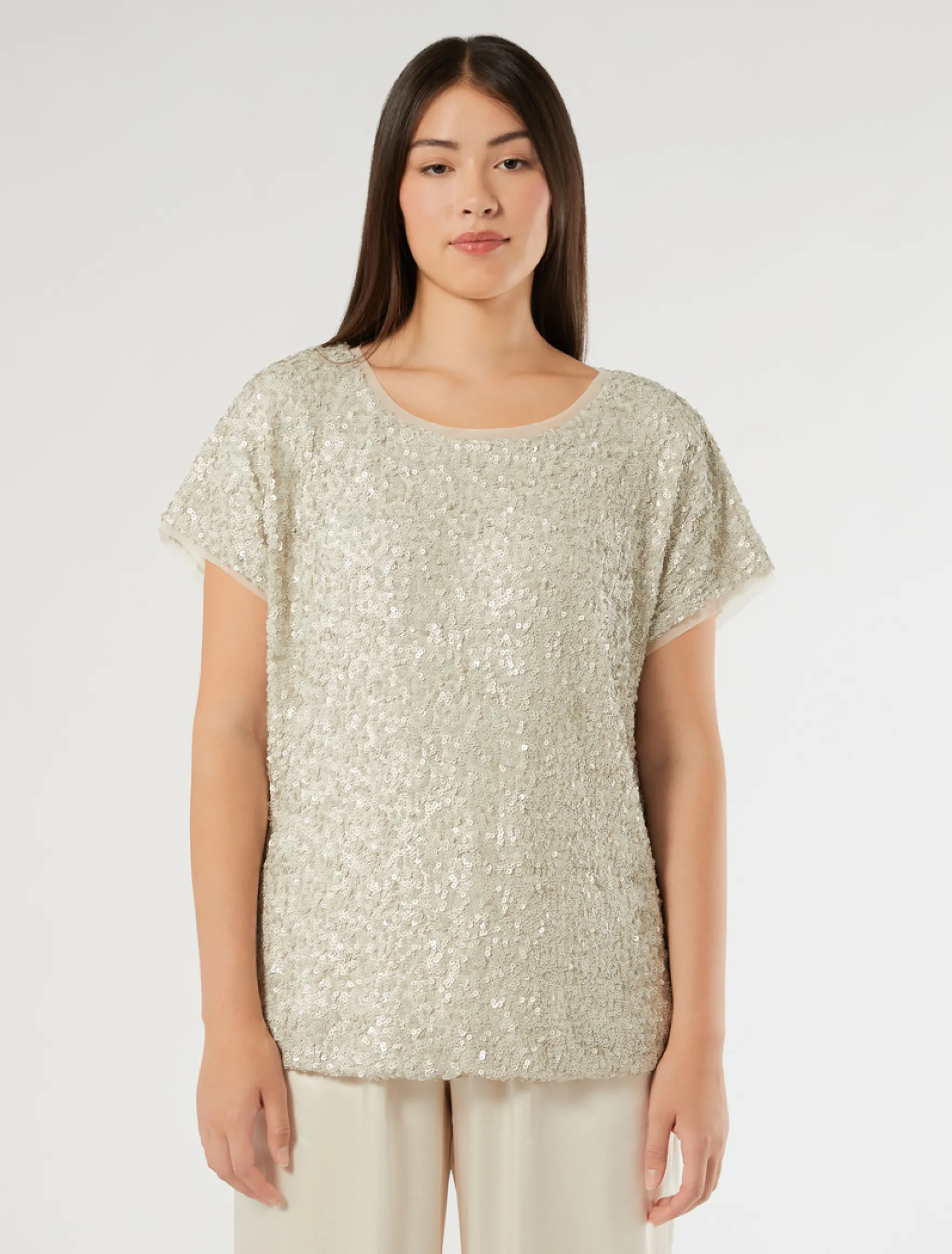 T-shirt in rete con paillettes - SABBIA