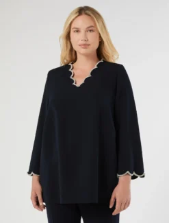 Tunica in cady con ricamo - BLU NOTTE