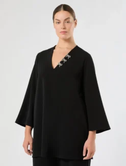 Tunica in cady con ricamo - NERO