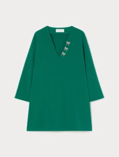 Tunica in cady con ricamo - VERDE SMERALDO