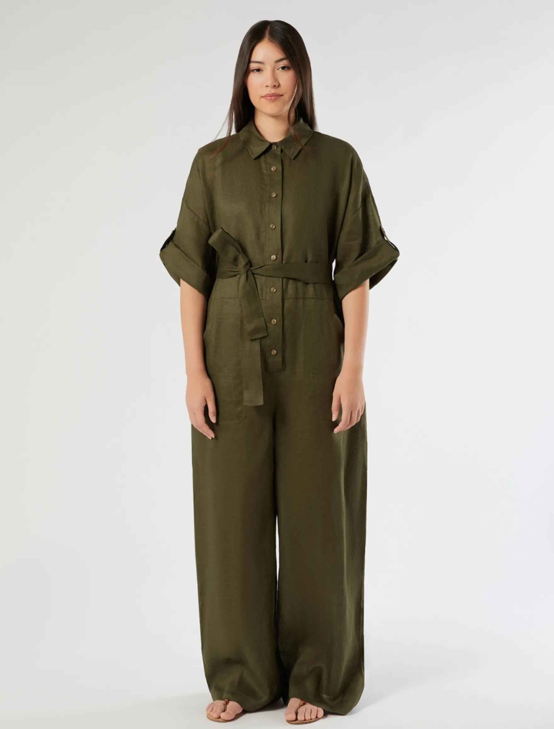 Tuta in lino - VERDE KAKI
